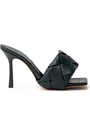 Bottega Veneta Sko, Dame, Grøn, 37 1/2 EU, Læder, Mørkegrøn Sandal Mule med Firkantet Tå