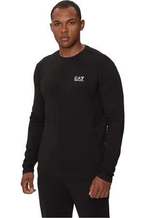 EA7 Top, Herre, Sort, S, Bomuld, Sort langærmet rund hals T-shirt