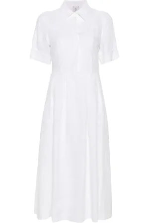 ELEVENTY Kjole, Dame, Hvid, XS, Linned, Casual Hvidt Linned Midi Kjole
