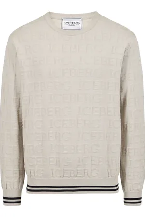 Iceberg Strik, Herre, Grå, M, Bomuld, Hvid crewneck sweater i 100% bomuld med allover logo