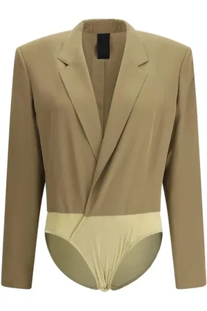 PETAR PETROV Top, Dame, Grøn, 2XS, Silke V-Neck Bodysuit med Revers