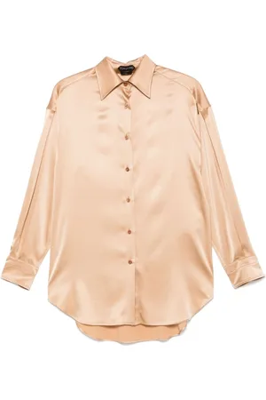 Tom Ford Bluser & Skjorter, Dame, , XS, Hamp, Silke Champagne Skjorte med Perlemorsknapper