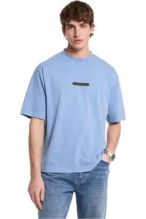 Michael Kors Top, Herre, Blå, S, Tyl, Logo Tee i Garment Dye Style