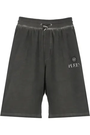 Philipp Plein Shorts, Herre, Grå, XL, Bomuld, Grå Bomuldsshorts med Metallic Logo