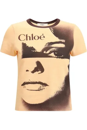 Chloé Top, Dame, Brun, L, Maxi Face Ribbed Crew Neck T-shirt