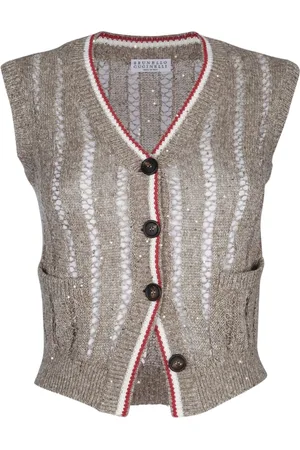 Brunello Cucinelli Strik, Dame, Grå, XS, Uld, Strikket Vest til Stilfulde Outfits