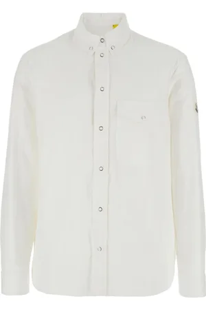 Moncler Skjorte, Herre, Hvid, XL, Bomuld, Klassisk Hvid Skjorte med Logo Patch