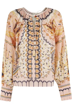 Farm Rio Bluser & Skjorter, Dame, Flerfarvet, S, Bomuld, Rosa Bomuld Voile Bluse