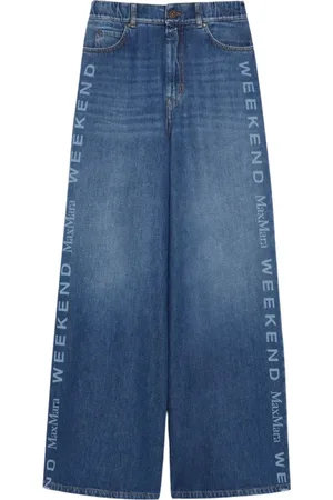 Max Mara Jeans, Dame, Blå, 2XS, Bomuld, Brede Mørkeblå Jeans med Logos
