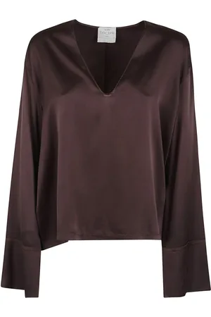 FORTE FORTE Bluser & Skjorter, Dame, Brun, S, Satin, Satin Langærmet Top