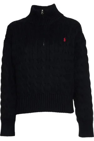 Ralph Lauren Strik, Dame, Blå, XS, Bomuld, Marineblå Cable-Knit Sweater