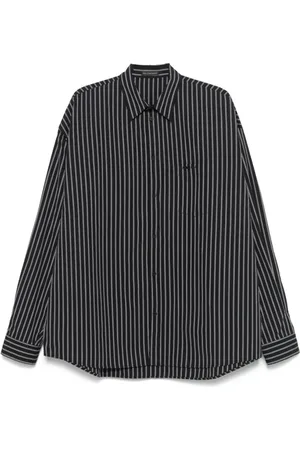 Balenciaga Skjorte, Herre, Sort, XS, Uld, Sort Stribet Skjorte