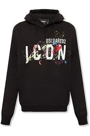 Dsquared2 Sweathshirts & Hoodies, Herre, Sort, 2XL, Bomuld, Sort hættetrøje med fortrykt