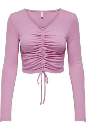ONLY Top, Dame, Lyserød, M, Polyester, Rynket Kort Top