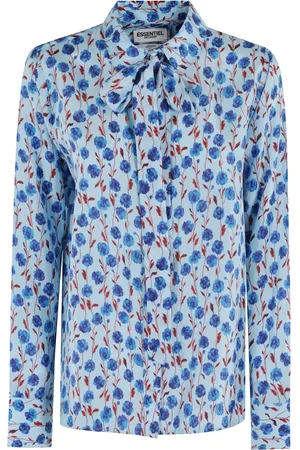 Essentiel Antwerp Bluser & Skjorter, Dame, Blå, 2XS, Trykt silke tilpasset skjorte