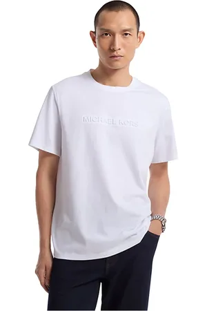 Michael Kors Top, Herre, Hvid, L, Bomuld, Præget Logo Tee Skjorte
