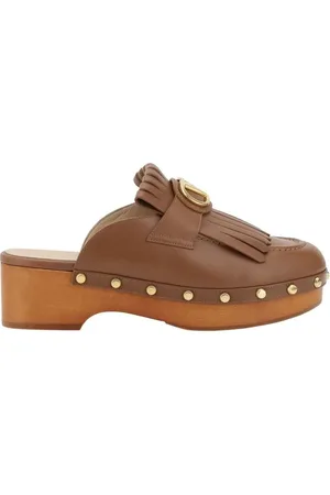 VALENTINO GARAVANI Sko, Dame, Brun, 36 1/2 EU, Læder, Læder Mules med VLogo Plaque