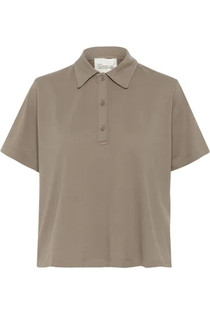 My Essential Wardrobe Top, Dame, Brun, XS, Bomuld, Sporty Polo Tee Top i valnød