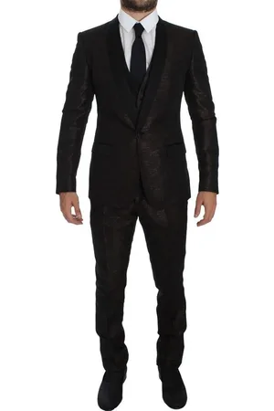 Dolce & Gabbana Jakkesæt, Herre, Sort, S, Uld, Brun Sort Skinnende 3-Delt Dragt