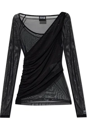 VERSACE Bluser & Skjorter, Dame, Sort, S, Top med dekorativ glimmerfinish