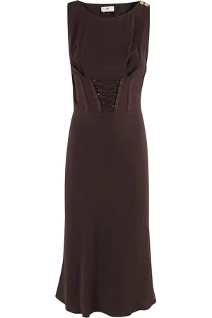 Elisabetta Franchi Kjole, Dame, Brun, S, Bomuld, Midi Kjole i Kakao Korsetstil