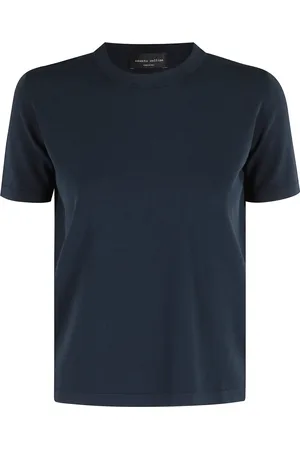 Roberto Collina Top, Dame, Blå, XS, Uld, Blå Rund Hals T-Shirt til Kvinder