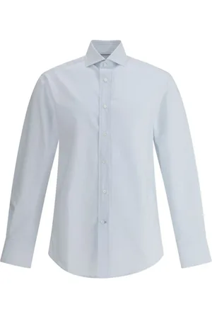 Brunello Cucinelli Skjorte, Herre, Blå, XL, Bomuld, Stribet Bomuldsskjorte