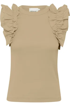 Karen by Simonsen Top, Dame, , XL, Bomuld, Ruffle Sleeve Tank Top Chinchilla