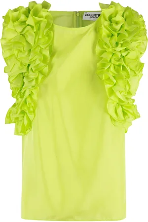 Essentiel Antwerp Top, Dame, Grøn, S, Ruffle Top Lime Silke Ærmeløs