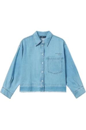 Twin-Set Bluser & Skjorter, Dame, Blå, M, Denim, Lys Denim Skjorte med Logo Broderi