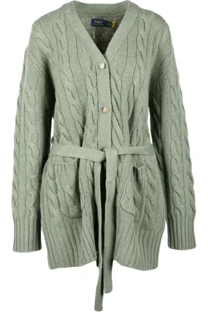 Ralph Lauren Strik, Dame, Grøn, L, Uld, Lang Cardigan i Uld Cashmere Blanding