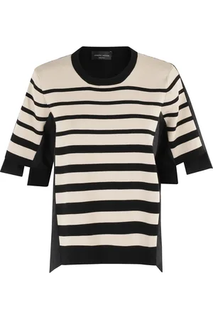 Roberto Collina Top, Dame, Sort, S, Bomuld, Stribet Strik Rund Hals T-shirt
