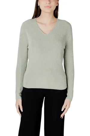 Street one Strik, Dame, Grøn, S, Bomuld, Grøn V-hals Lurex Sweater