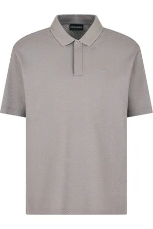 Emporio Armani Top, Herre, Grå, L, Bomuld, Grå Polo Skjorte med Jacquard Mønster