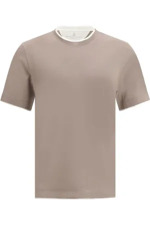 Brunello Cucinelli Top, Herre, Brun, S, Bomuld, Elegant Dobbeltlags Bomulds T-Shirt