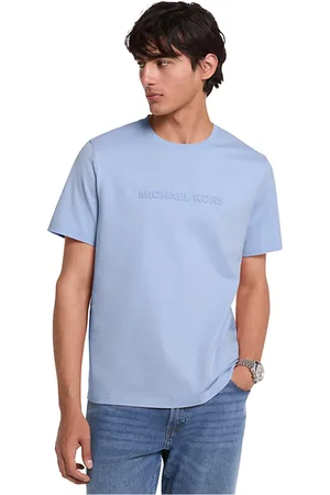 Michael Kors Top, Herre, Blå, L, Bomuld, Præget Logo Tee Skjorte