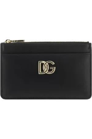 Dolce & Gabbana Tilbehør, Dame, Sort, ONE SIZE, Uld, Guldbelagt Kortholder med Top Lynlås