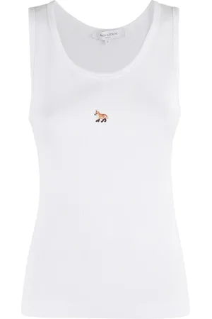 Maison Kitsuné Top, Dame, Hvid, S, Bomuld, Hvid Ribbet Tank Top Baby Fox