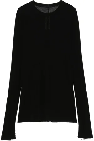Rick Owens Top, Dame, Sort, L, Sort Ribstrik Langærmet T-shirt