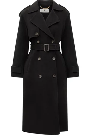 Elisabetta Franchi Frakke, Dame, Sort, S, Uld, Elegant Trenchcoat til Kvinder