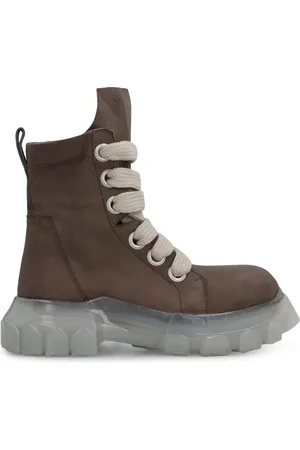 Rick Owens Sko, Herre, Grå, 40 EU, Læder, Læder snørestøvler med lynlås