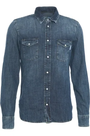 Mauro Grifoni Skjorte, Herre, Blå, XL, Denim, Blå Denim Kent Krave Skjorte