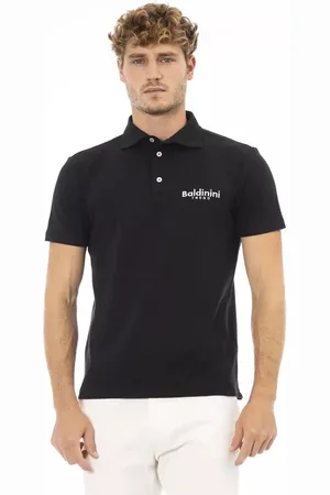 BALDININI Top, Herre, Blå, 3XL, Bomuld, Elegant Sort Bomuld Polo Skjorte