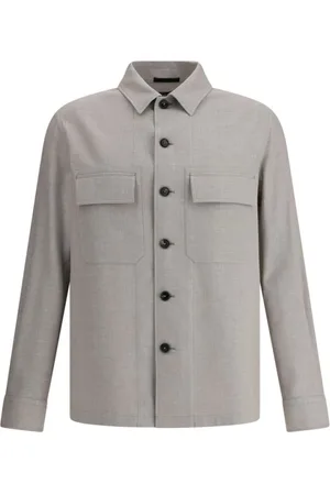 Ermenegildo Zegna Jakke, Herre, Grå, M, Linned, Linned Overshirt med Cubansk Krave