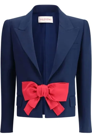 VALENTINO Jakke, Dame, Blå, L, Uld, Elegant Blazer med Bue