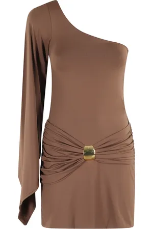 FEDERICA TOSI Kjole, Dame, Brun, XS, Uld, Asymmetrisk Juvelkjole i Kakao