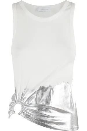 Paco rabanne Top, Dame, Hvid, M, Bomuld, Ribbet Stretch Tank Top Hvid