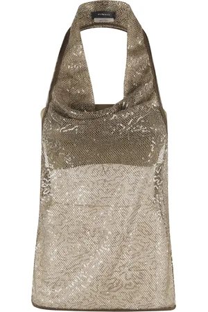 Pinko Top, Dame, Grøn, S, Pailetter, Paillet Mesh Tak Top