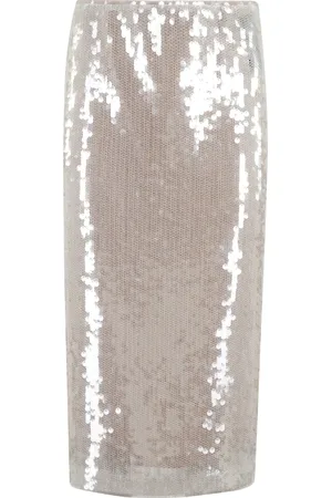 FEDERICA TOSI Nederdel, Dame, Hvid, 2XS, Polyester, Hvid Paillet Mesh Nederdel med Slids
