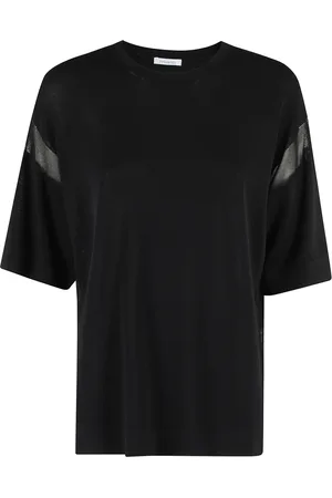 Malo Top, Dame, Sort, S, Uld, Sort viskose T-shirt med gennemsigtige indsatser